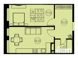 2-к квартира, строящийся дом, 50м2, 14/23 этаж