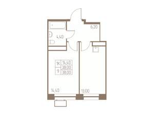 1-к квартира, строящийся дом, 38м2, 23/25 этаж