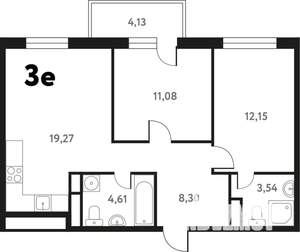 3-к квартира, строящийся дом, 60м2, 9/17 этаж