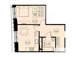 1-к квартира, строящийся дом, 38м2, 17/18 этаж