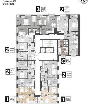 1-к квартира, строящийся дом, 34м2, 13/15 этаж