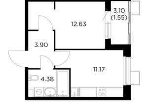 1-к квартира, строящийся дом, 34м2, 8/15 этаж