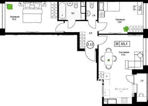 2-к квартира, вторичка, 65м2, 3/17 этаж