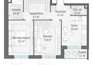 2-к квартира, строящийся дом, 57м2, 11/14 этаж