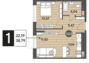 1-к квартира, вторичка, 39м2, 5/15 этаж