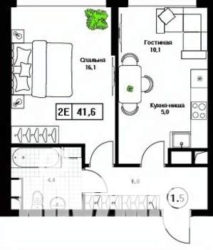 1-к квартира, вторичка, 42м2, 5/17 этаж