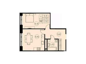 1-к квартира, строящийся дом, 44м2, 15/18 этаж