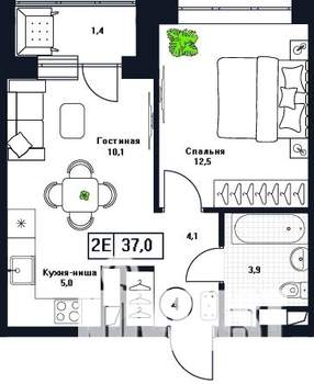 1-к квартира, вторичка, 37м2, 12/17 этаж