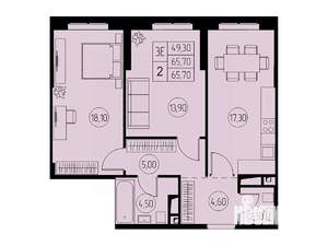 3-к квартира, строящийся дом, 66м2, 16/23 этаж