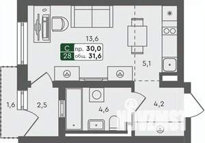 Студия квартира, строящийся дом, 32м2, 1/4 этаж