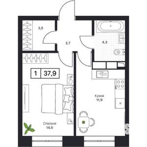 1-к квартира, вторичка, 38м2, 3/17 этаж