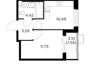1-к квартира, строящийся дом, 32м2, 13/15 этаж