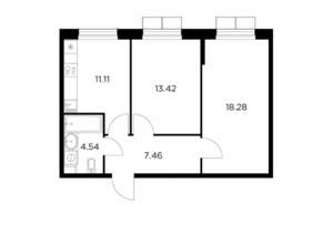 2-к квартира, строящийся дом, 55м2, 3/15 этаж