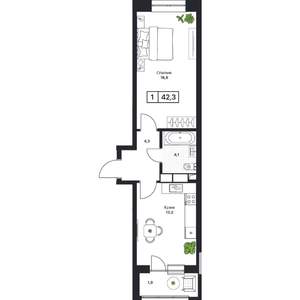 1-к квартира, вторичка, 42м2, 8/13 этаж