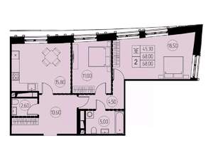 3-к квартира, строящийся дом, 68м2, 17/18 этаж