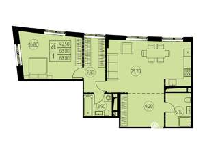 2-к квартира, вторичка, 68м2, 27/28 этаж