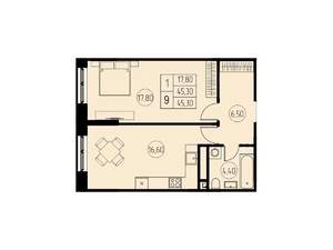 1-к квартира, строящийся дом, 45м2, 12/18 этаж