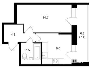 1-к квартира, строящийся дом, 35м2, 4/15 этаж