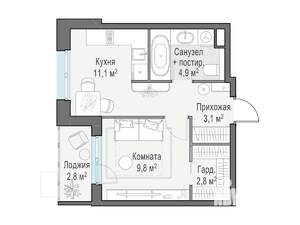 1-к квартира, строящийся дом, 33м2, 5/13 этаж