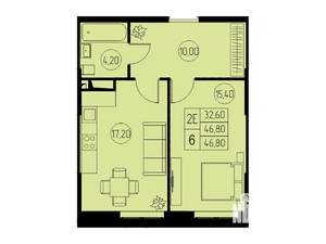 2-к квартира, строящийся дом, 47м2, 16/23 этаж