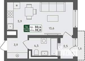 Студия квартира, строящийся дом, 32м2, 2/4 этаж