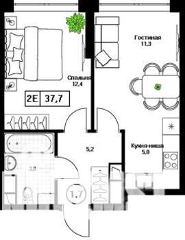 1-к квартира, вторичка, 38м2, 7/17 этаж