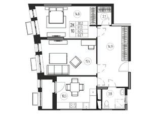 2-к квартира, вторичка, 63м2, 21/21 этаж