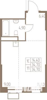 1-к квартира, строящийся дом, 35м2, 9/25 этаж