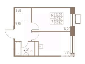 1-к квартира, строящийся дом, 41м2, 25/25 этаж