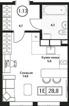 Студия квартира, вторичка, 29м2, 6/17 этаж