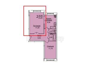 2-к квартира, вторичка, 50м2, 1/14 этаж