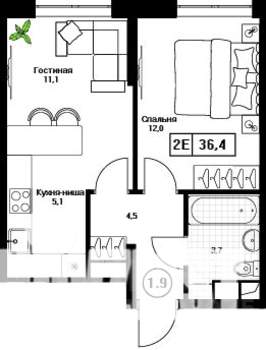 1-к квартира, вторичка, 36м2, 10/17 этаж