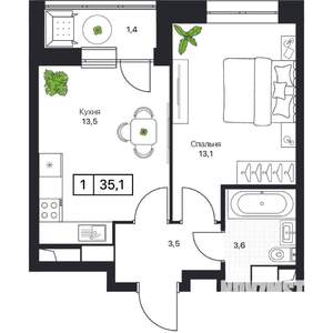 1-к квартира, вторичка, 36м2, 9/17 этаж