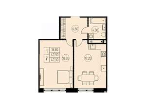 1-к квартира, строящийся дом, 47м2, 16/28 этаж