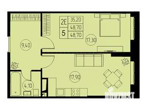 2-к квартира, строящийся дом, 49м2, 9/23 этаж