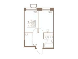 1-к квартира, строящийся дом, 40м2, 18/25 этаж