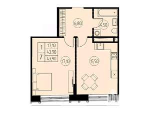 Студия квартира, строящийся дом, 44м2, 26/28 этаж