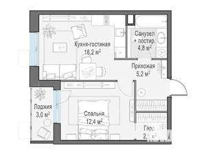 2-к квартира, строящийся дом, 43м2, 7/13 этаж