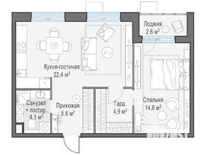 2-к квартира, строящийся дом, 52м2, 7/10 этаж