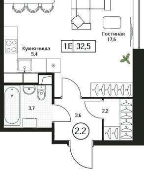 Студия квартира, вторичка, 33м2, 11/17 этаж