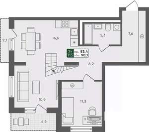 2-к квартира, строящийся дом, 90м2, 4/4 этаж