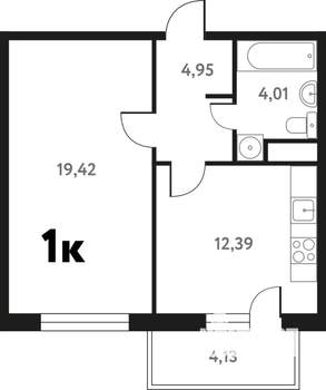 1-к квартира, строящийся дом, 42м2, 4/17 этаж