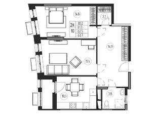 2-к квартира, вторичка, 63м2, 18/21 этаж