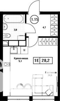Студия квартира, вторичка, 28м2, 12/17 этаж