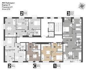 3-к квартира, строящийся дом, 78м2, 2/15 этаж
