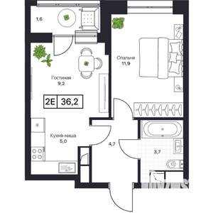 1-к квартира, вторичка, 36м2, 13/17 этаж