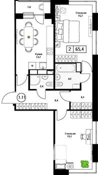 2-к квартира, вторичка, 65м2, 5/13 этаж