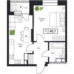 1-к квартира, вторичка, 41м2, 2/13 этаж