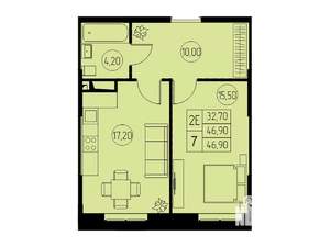 2-к квартира, вторичка, 47м2, 22/23 этаж