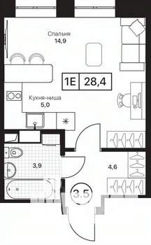 Студия квартира, вторичка, 28м2, 2/17 этаж